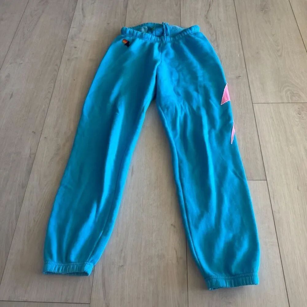 Aviator Nation Sweatpants Womens  Blue Pink Bolt Lightning Joggers Fleece size S